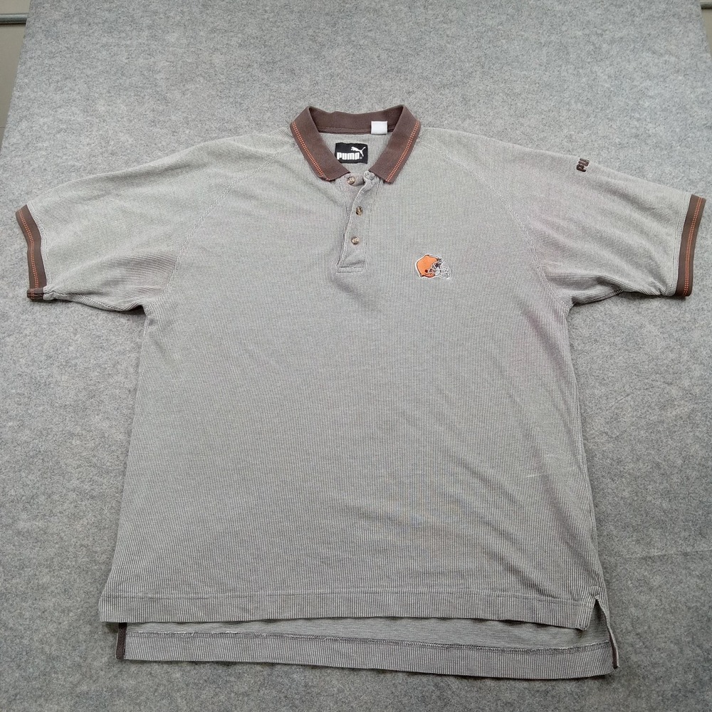 Cleveland Browns Shirt Men Large Gray NFL Football Puma Golf Polo Collar Vintage